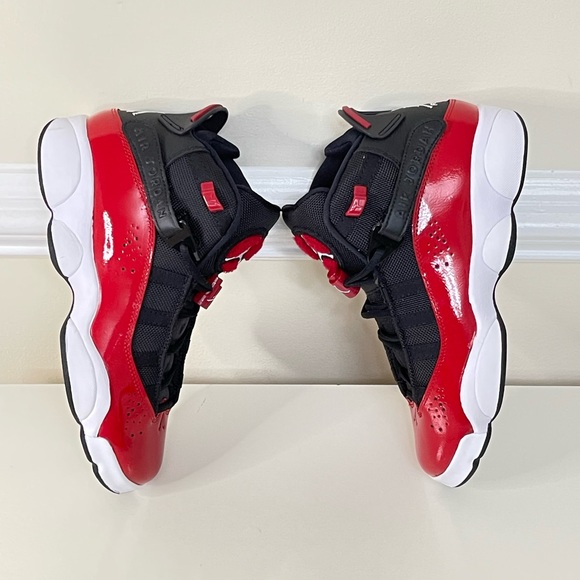 SOLD 😃 NEW AUTHENTIC AIR JORDAN Red Patent & BlK Mid-Top Sneakers - Picture 3 of 13